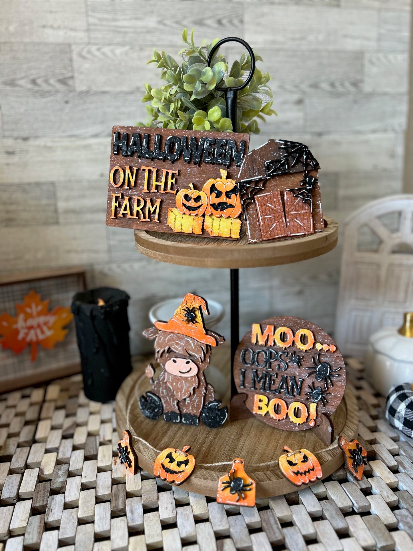 Halloween Highland Cow Tiered Tray Set