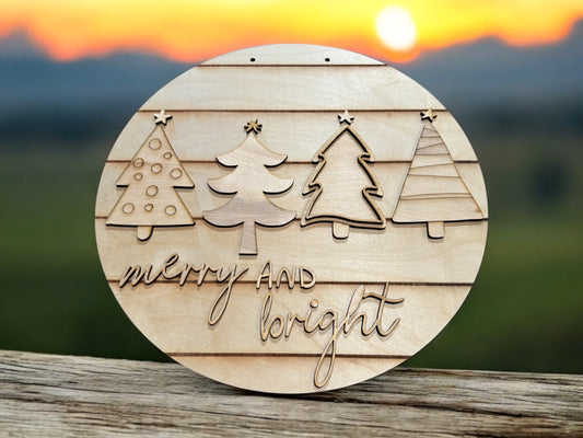 Merry and Bright Trees Door Hanger