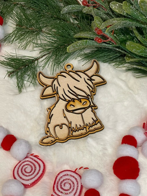 Highland Cow Christmas Ornament