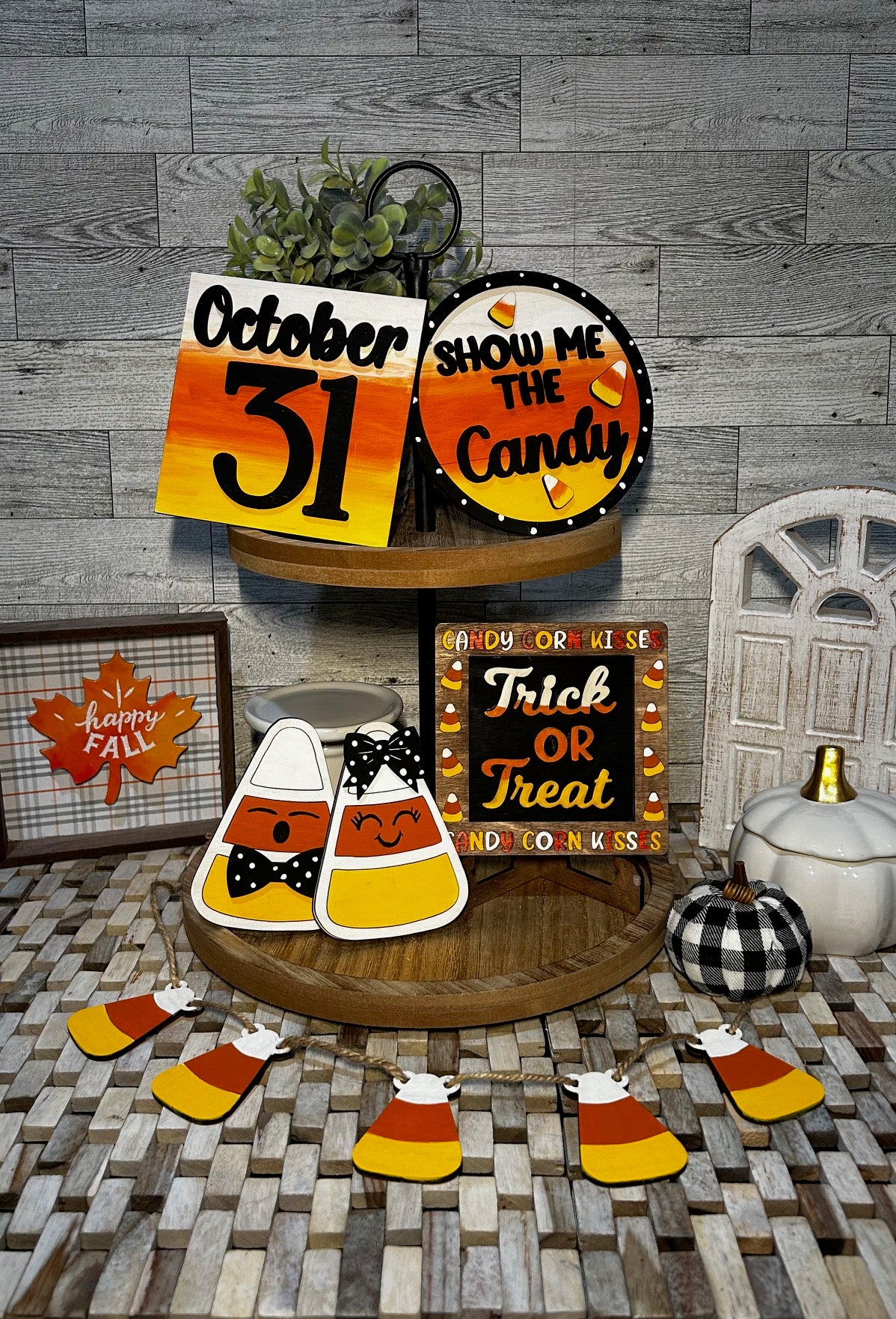 Halloween Candy Corn Tiered Tray Set